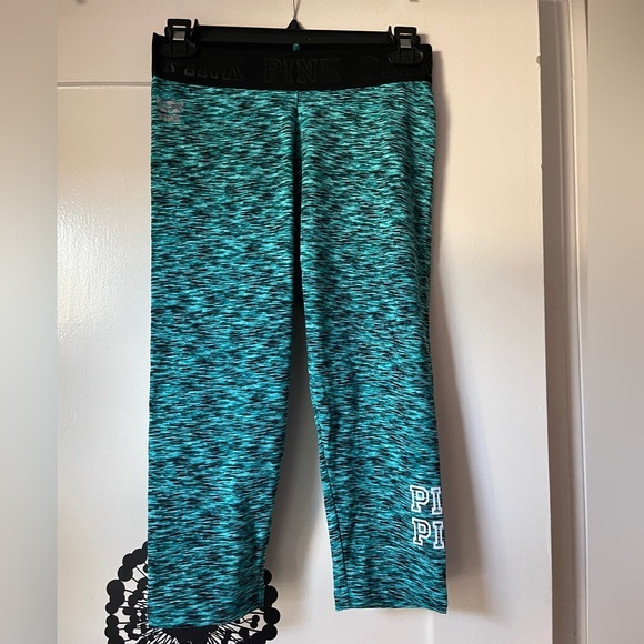 VS PINK Ultimate cropped leggings in heathered turquoise and black, size s - Picture 1 of 6